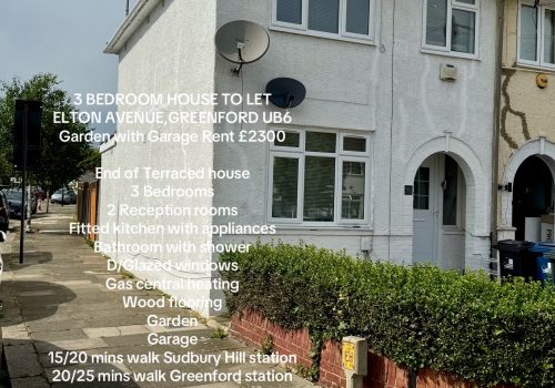 END OF TERRACED 3 BEDROOM HOUSE TO LET GREENFORD UB6 0PR